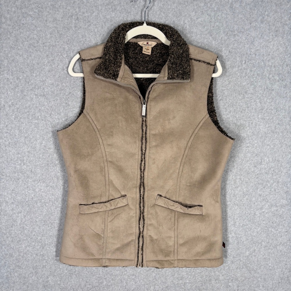 Woolrich Faux Suede Vest Small Sherpa‎ Faux Shearling Lined Pockets Western Warm